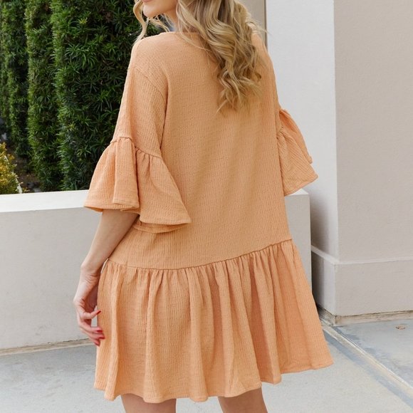 Petal Dew Textured V-Neck Flounce Sleeve Dress - Picture 2 of 6